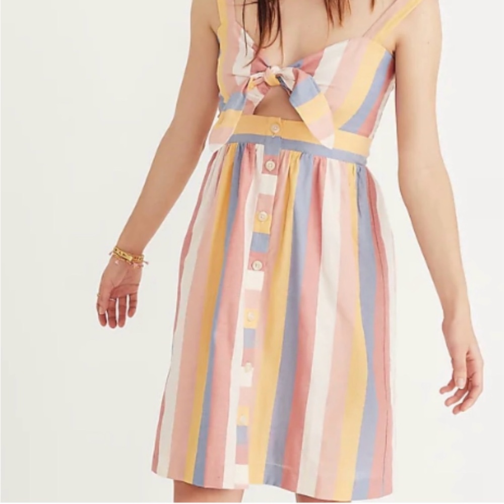 Madewell Tie-Front Cutout Dress in Sherbert Stripe